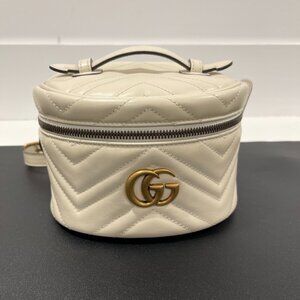 Gucci Calfskin Matelasse Mini GG Marmont Backpack Cream/Antique Gold (144659)